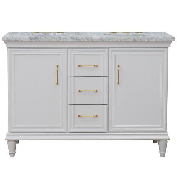 Bellaterra Home 49 in. W x 22 in. D Double Bath Vanity in White with Marble Vanity Top in White Carrara with White Oval Basins