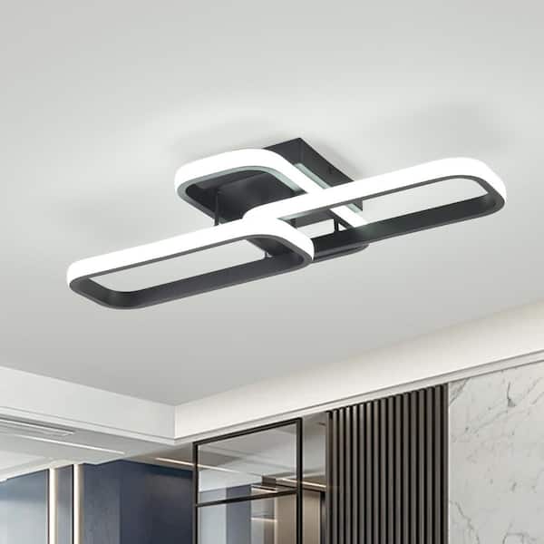 19.68 in. 36-Watt Modern Black Rectangle Integrated LED Flush Mount with White Acrylic Shade