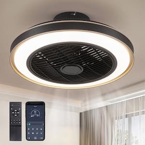 20 in. Indoor Black Caged Enclosed Ceiling Fan with LED Light Modern Low Profile Ceiling Fan with Remote and APP Control