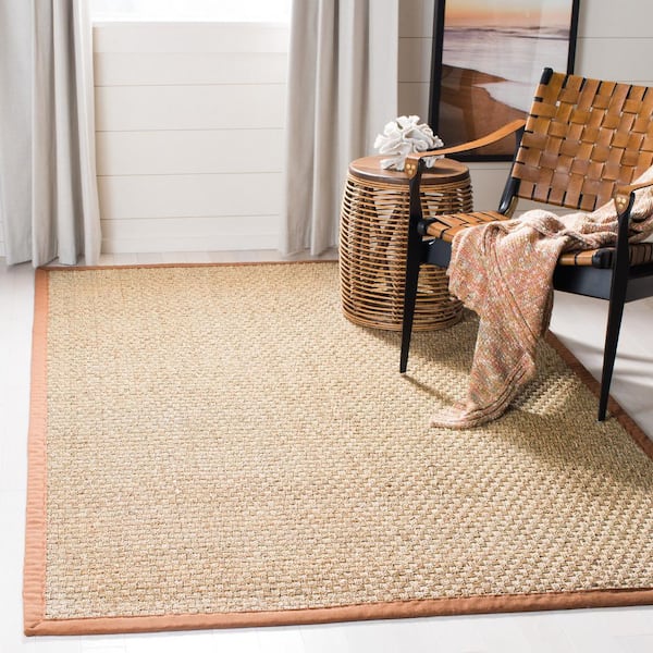 Natural Fiber Natural/Brown 10 ft. x 10 ft. Border Woven Square Area Rug