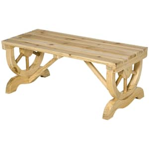 550 lbs., 2-Person Natural Outdoor Wooden Garden Bench, Wagon Wheel Porch Bench for Backyard Garden