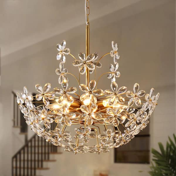 RRTYO Kai 8-Light Modern Glam Brass Daisy Crystal Accents Flower