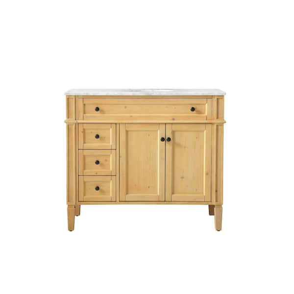 Timeless Home 40 in. W x 21.5 in. D x 35 in. H Single Bathroom Vanity in Natural Wood with White Marble