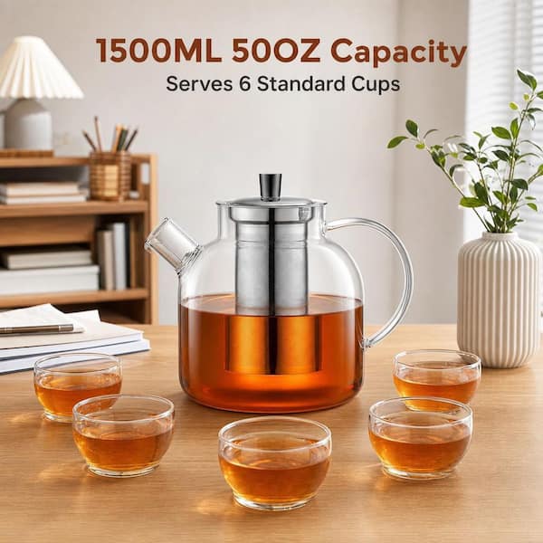 Wudkey 6-Cup Large Glass Tea Pot with Removable Stainless Infuser
