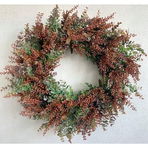 24 in. Unlit Green Artificial Harvest Wreath with Seeds