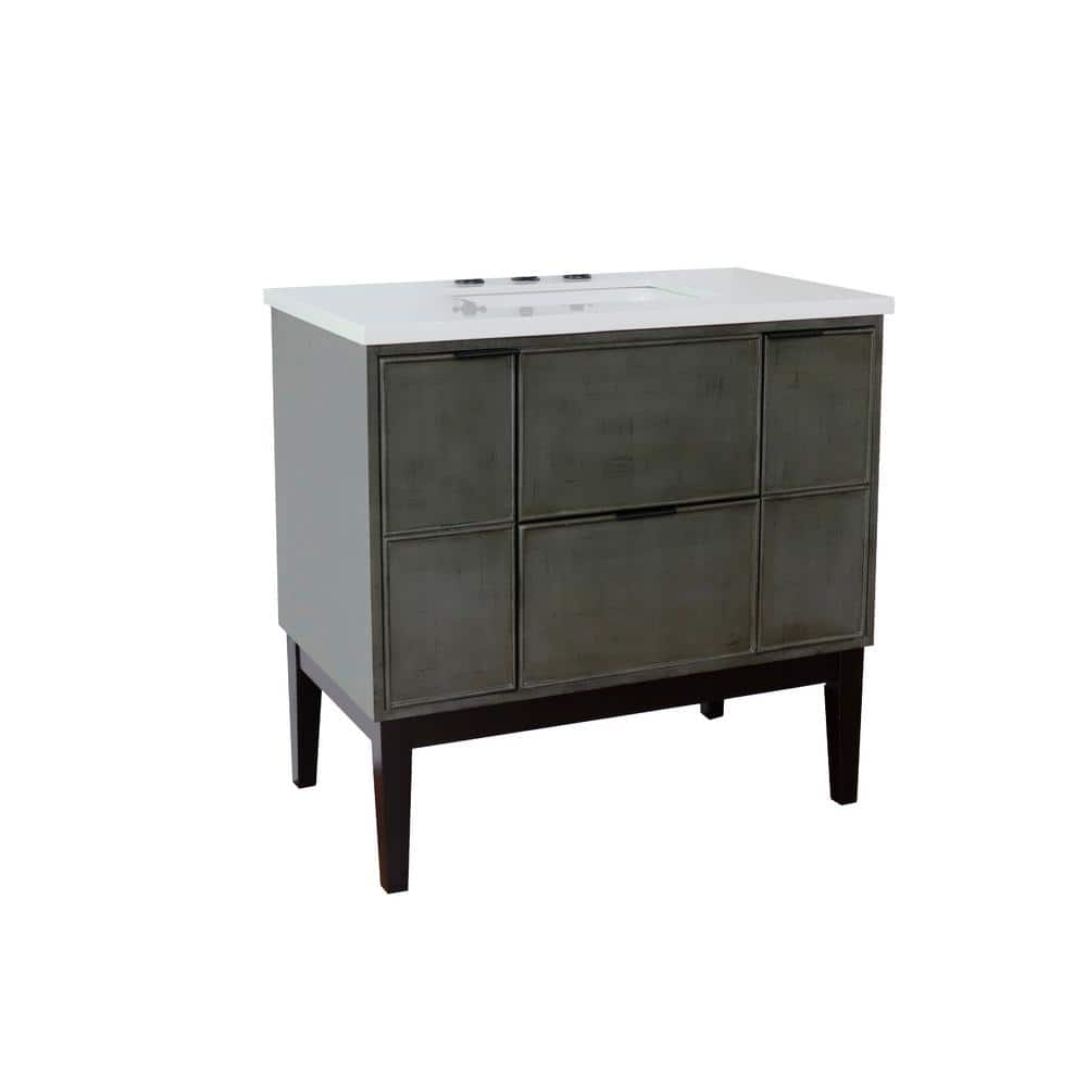 Scandi II 37 in. W x 22 in. D Bath Vanity in Gray with Quartz Vanity Top in White with White Rectangle Basin -  Bellaterra Home, BT501-LY-WER