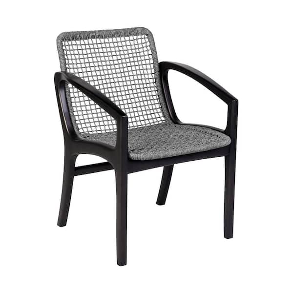 Benjara Black and Gray Eucalyptus Frame Outdoor Patio Dining Chair with Woven Rope