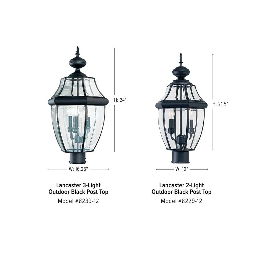 Black Outdoor Post Lantern with Clear Beveled Glass Shade
