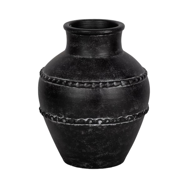 Liv & Skye 12 in. Black Pottery Round Decorative Vase