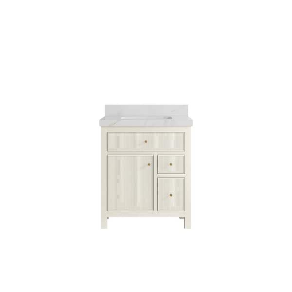 Willow Collections Sonoma 30 in. Single Sink Freestanding Alabaster Bath Vanity with Calacatta Sienna Quartz Top Unassembled