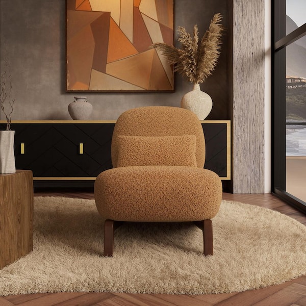 Cloud-Soft Caramel Polyester Fleece Armless Accent Chair Upholstered Living Room Side Chairs with Waist Cushion