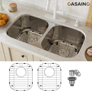 32 in. Undermount Double Bowl 18 Gauge Stainless Steel Kitchen Sink with Bottom Grid and Basket Strainer, cUPC Certified