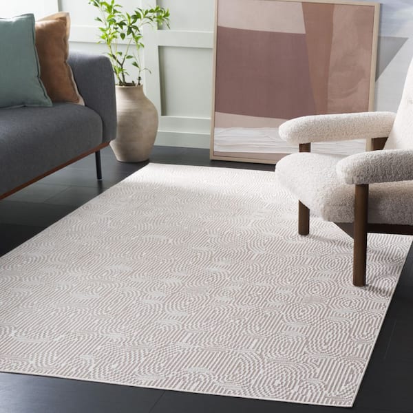 Bayside 4 ft. x 6 ft. Ivory/Light Brown Solid Geometric Area Rug