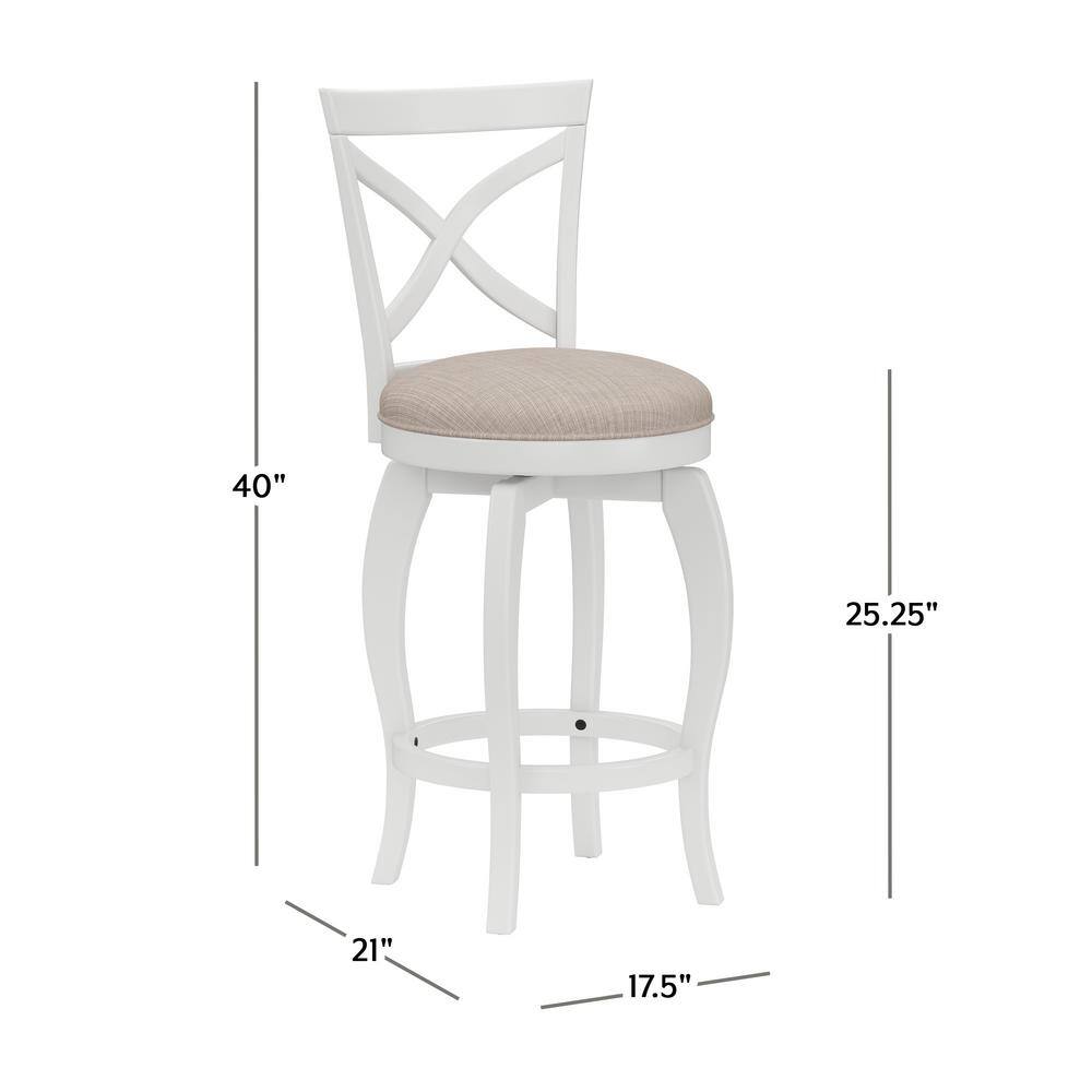 White Wood Swivel Counter Stool with Beige Fabric