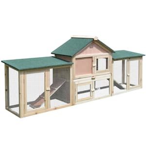Natural Wooden Hutch House with Double Run, Removable Tray and Waterproof Roof - Large