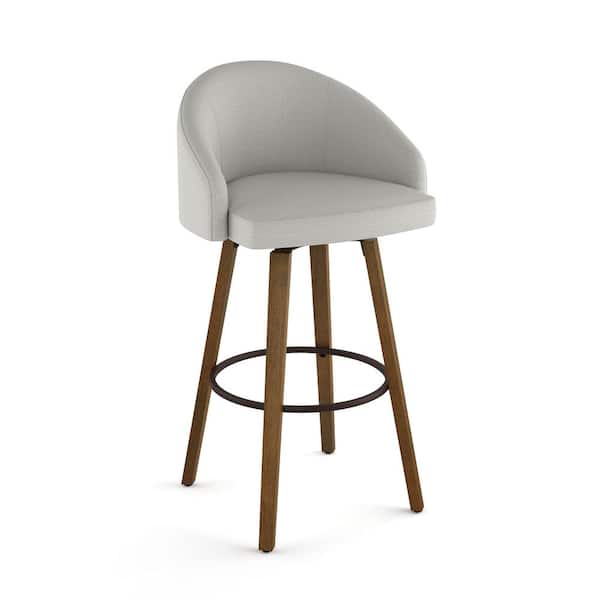 Amisco Foglia 30.75 in. Light Grey Polyester/Light Brown Wood Bar Stool