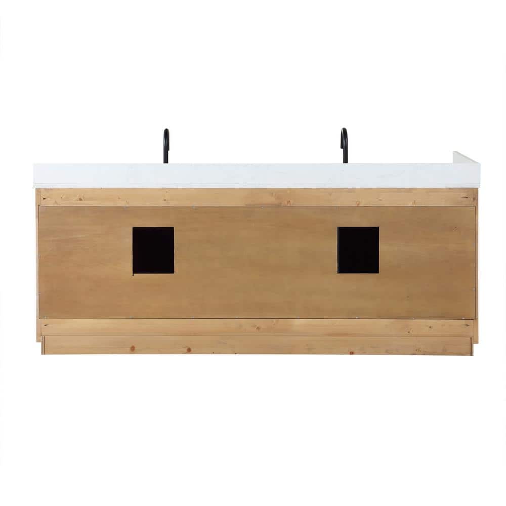 Gavino 84" Light Brown Wood Vanity with Composite Stone Top