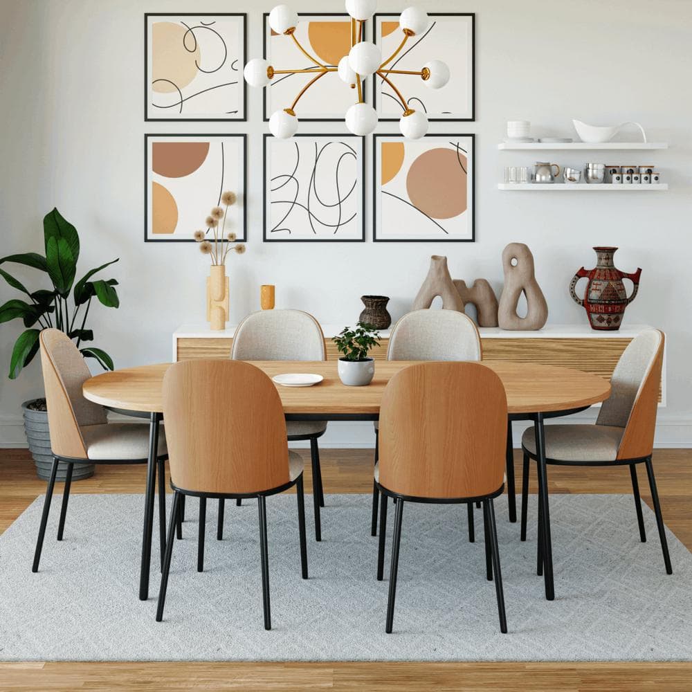 Beige Upholstered Metal Frame Dining Side Chair Set