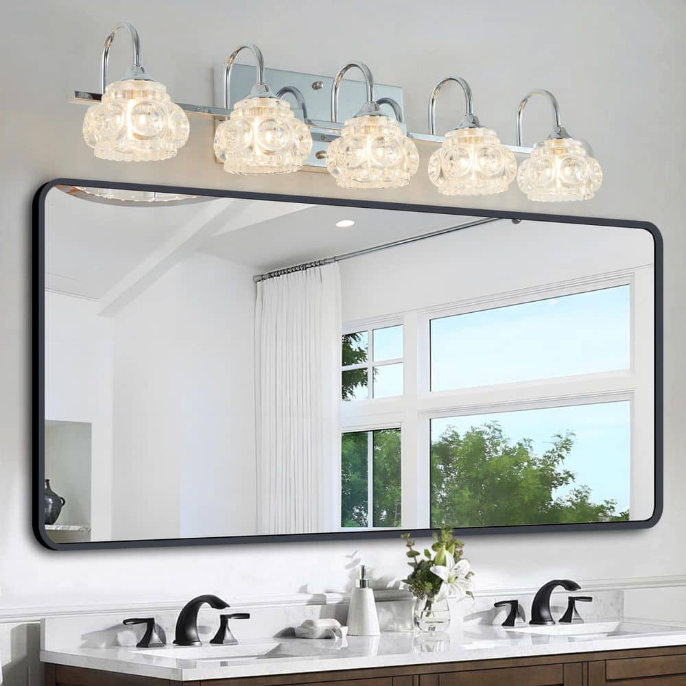 29 in. Modern 5 Light Bathroom Vanity Light Nickel Finish with Clear Glass Shades for Bathroom and Dressing Area price history on PriceWatchPro