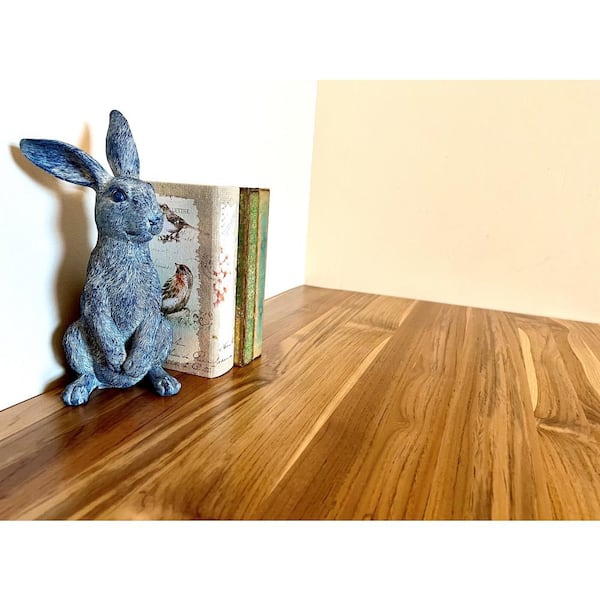 HARDWOOD REFLECTIONS 8 ft. L x 25 in. D Finished Teak Solid Wood Butcher Block Countertop With Live Edge