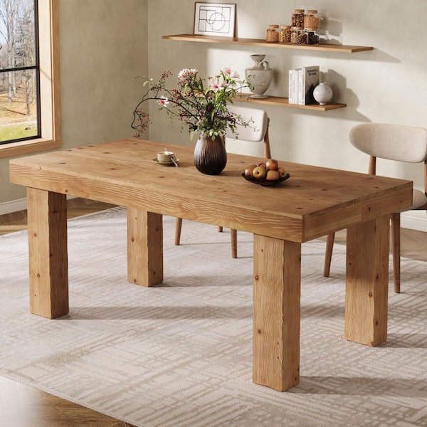 BYBLIGHT Brown Solid Wood 63 in. 4 Legs Base Dining Table Seats 6 ...
