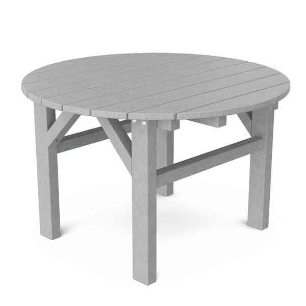 Classic 33 in. Light Gray Round HDPE Plastic Outdoor Conversation Table