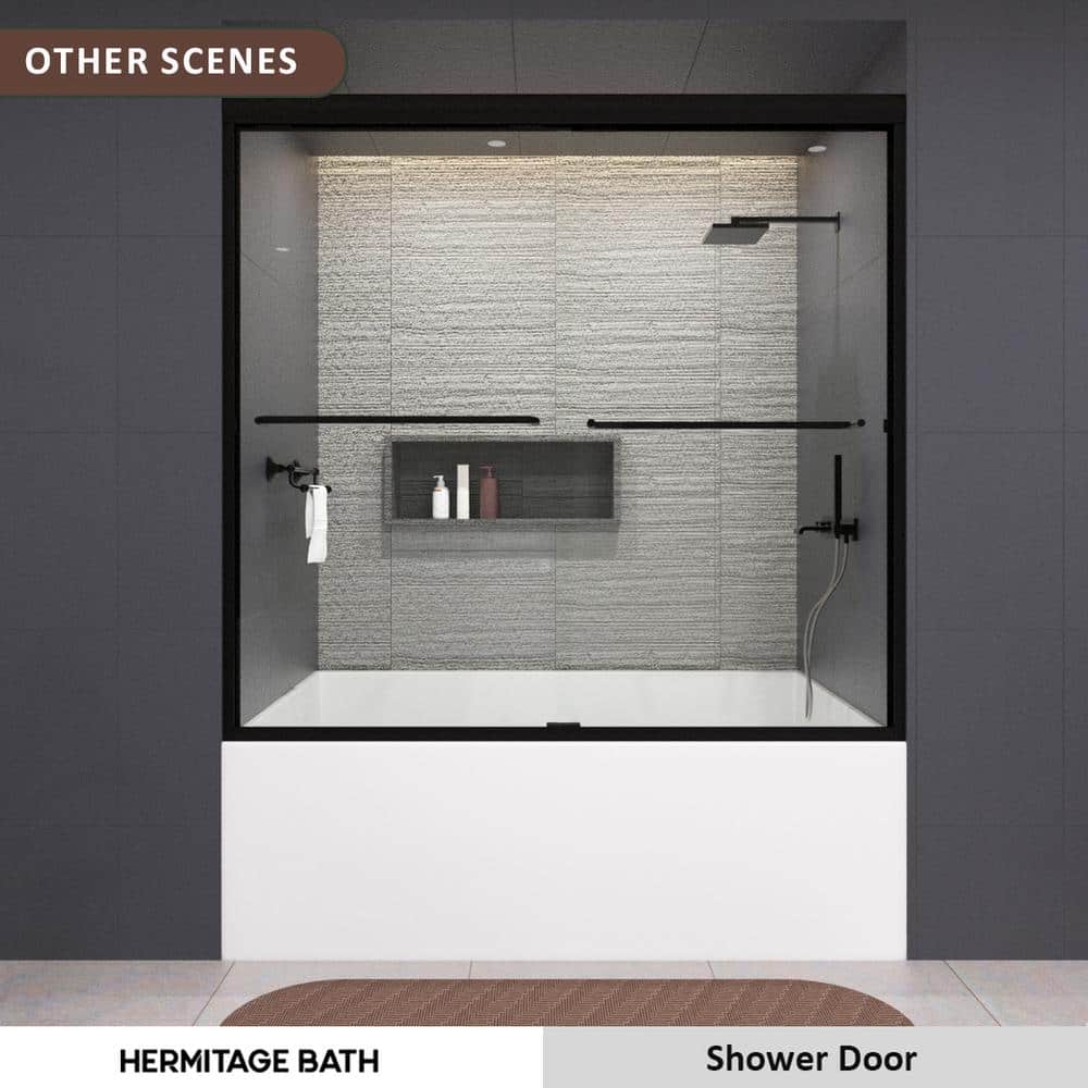 Nepti Matte Black Semi-Frameless Sliding Shower Door with Clear Glass