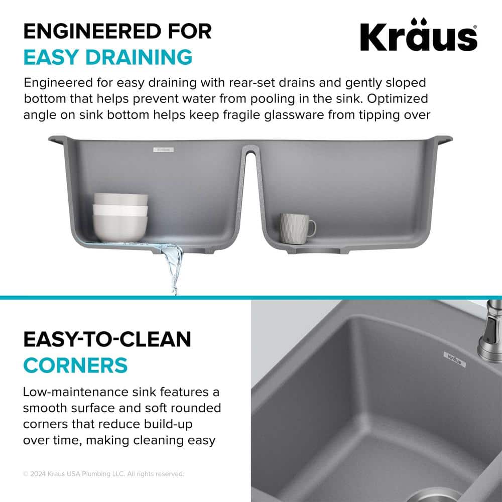 Gray Granite Dual Bowl Drop-In Kitchen Sink with Accessories