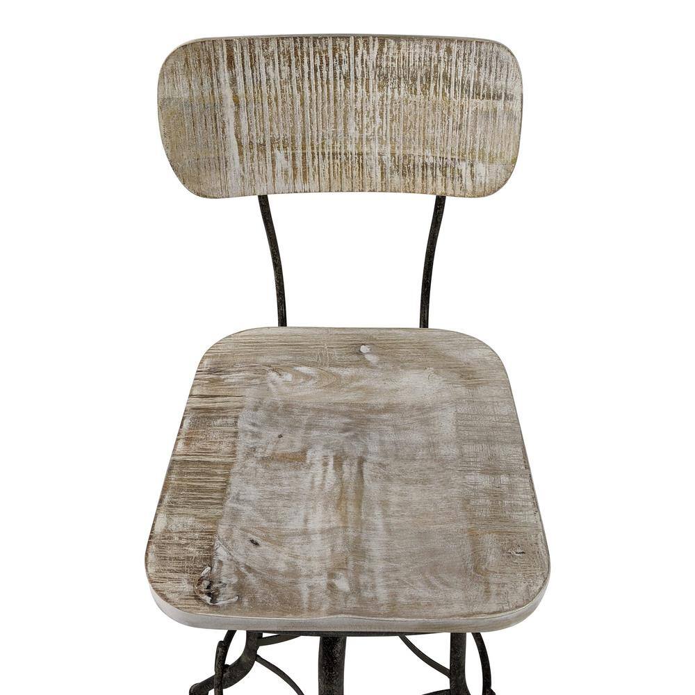 Natural Driftwood and Aged Iron Adjustable Swivel Barstool