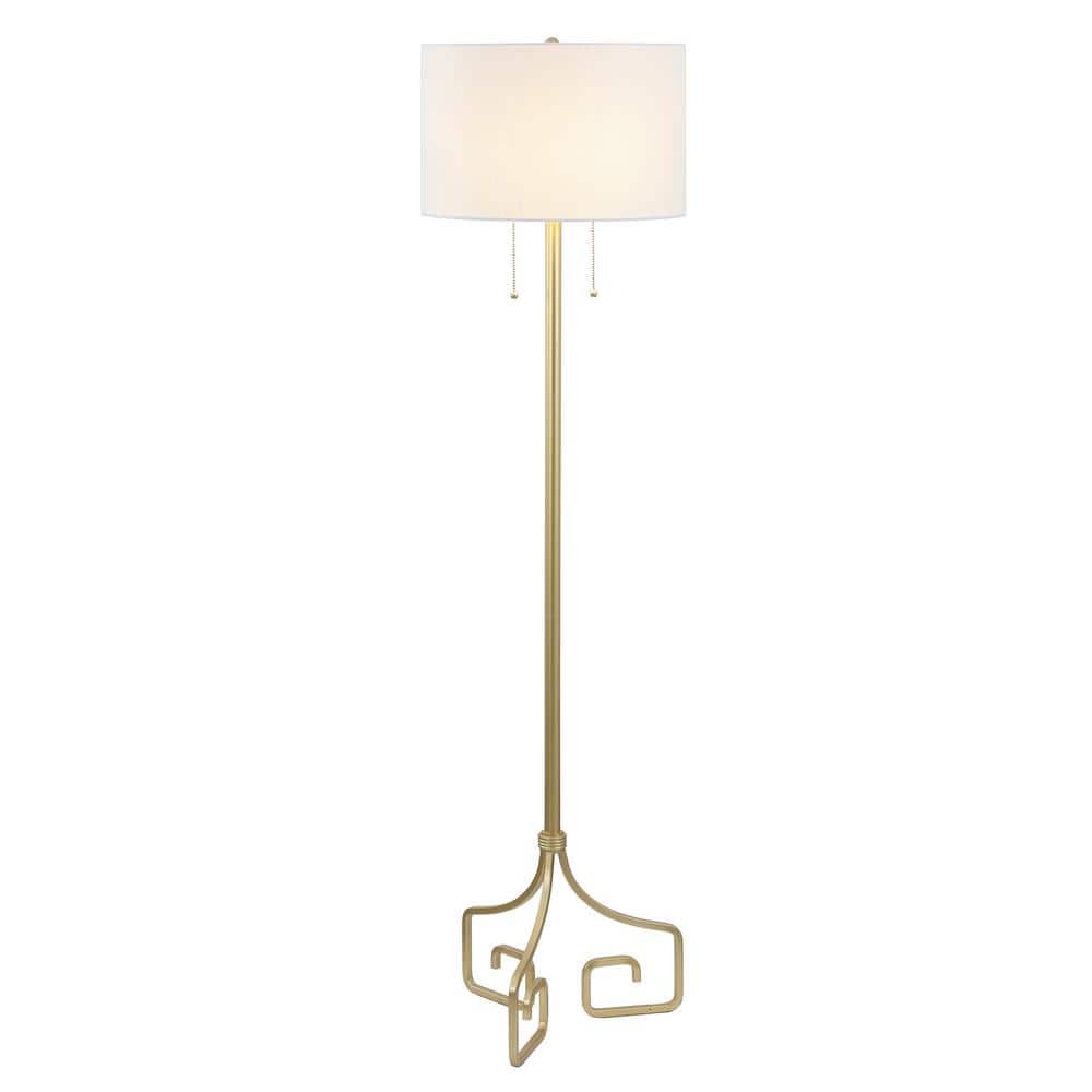 Newman Classic Gold Leaf 61.5" Metal LED Floor Lamp with Linen Drum Shade