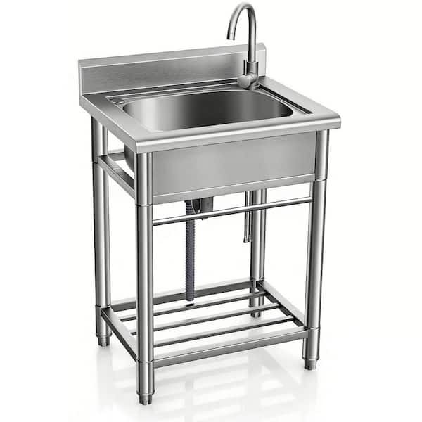 19.6 in. D x 21.6 in. W Free Standing Single Bowl Sink with Faucet, Stainless Steel Sink for Laundry Room Bathroom