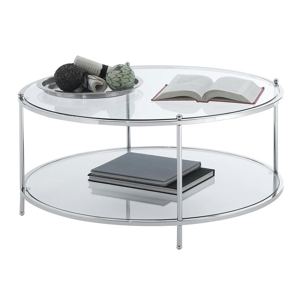 Royal Crest Round Glass Coffee Table with Chrome Frame