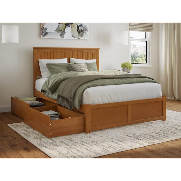 AFI Nantucket Light Toffee Natural Bronze Solid Wood Frame Queen Platform Bed with Footboard and Storage Drawers