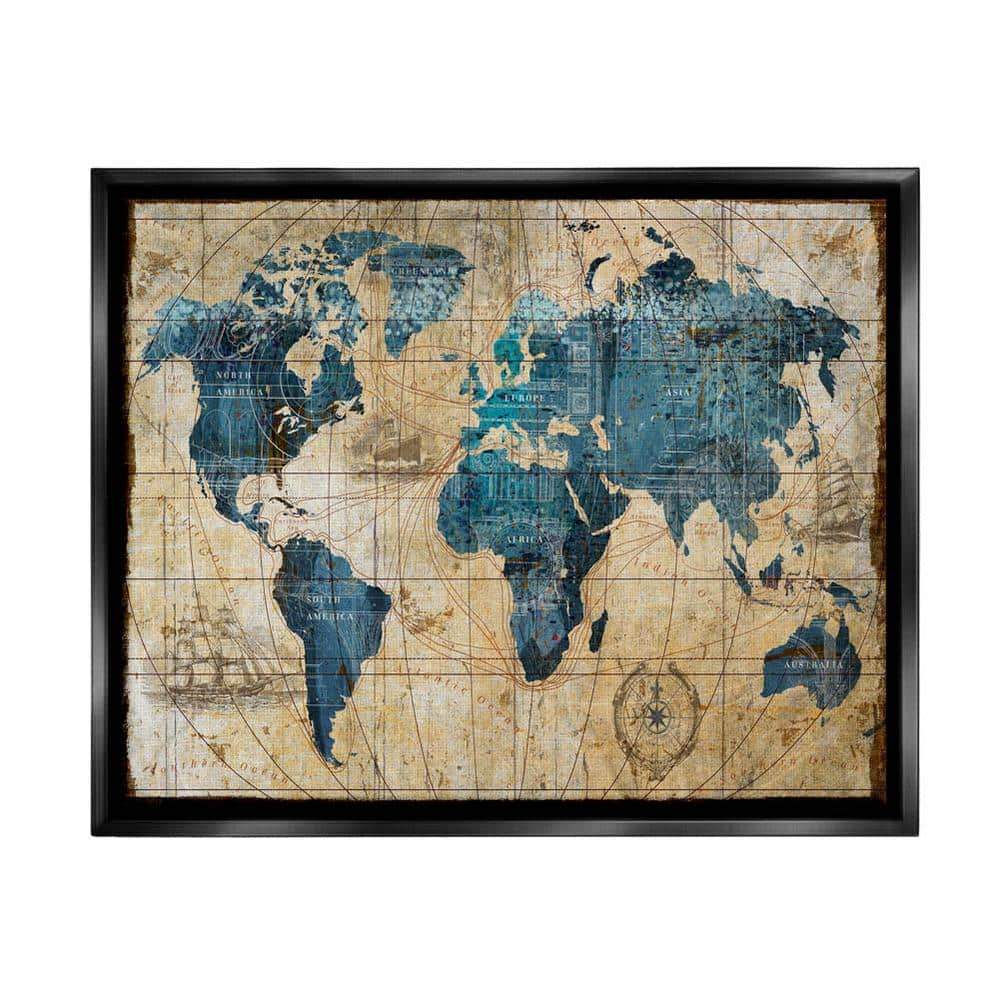 The Stupell Home Decor Collection Vintage Abstract World Map Design by Art  Licensing Studio Floater Frame Typography Wall Art Print 21 in. x 17 in.