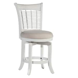 Bayberry 24 in. White Full Back Wood 39.5 in. Bar Stool with Polyester Seat 1 Set of Included