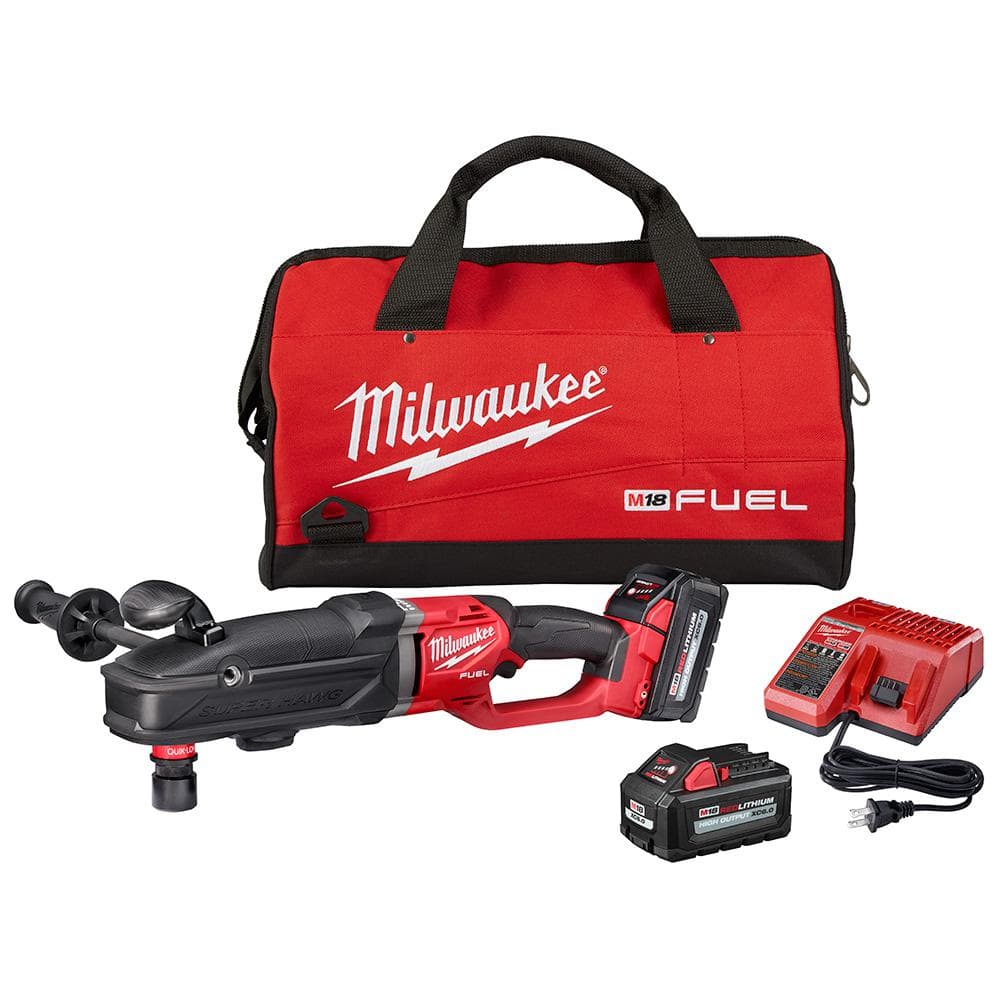 Milwaukee M18 FUEL 18V Lithium-Ion Brushless Cordless GEN SUPER HAWG 7/16  in. Right Angle Drill QUIK-LOK Kit 2811-22 The Home Depot