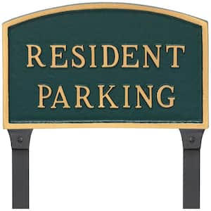 10 in. x 15 in. Standard Arch Resident Parking Statement Plaque Sign with 23 in. Lawn Stakes - Green/Gold