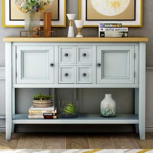 46 in. Lime White Rectangle Wood Console Sofa Table Buffet Sideboard with 4-Storage Drawers 2-Cabinets and Shelf