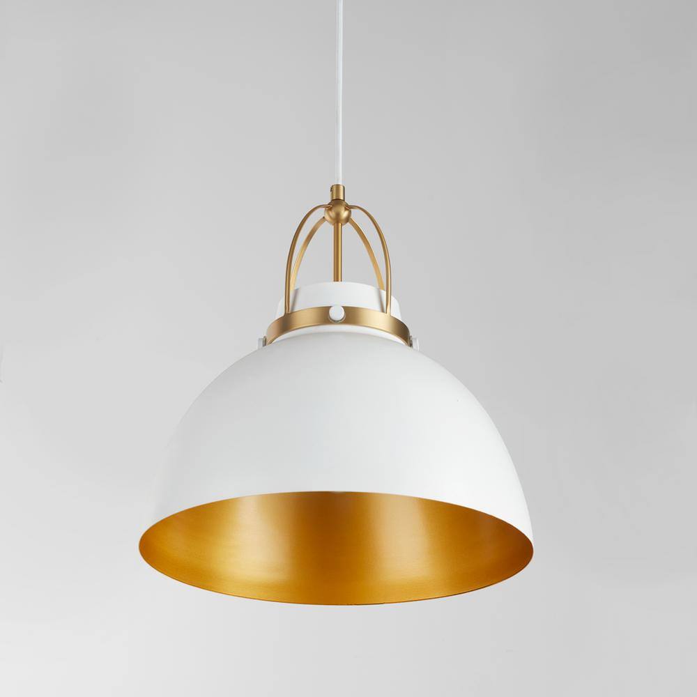 Studio White and Aged Brass Dome Pendant Light