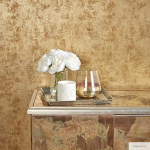 Metallic Gold Distressed Gold Leaf Vinyl Peel and Stick Wallpaper Roll (Covers 56 sq. ft.)