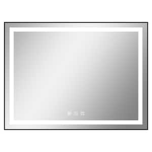 48 in. W x 36 in. H LED Light Rectangle Framed Black Mirror Wall Mount 3 Switch Mirror for Bedroom
