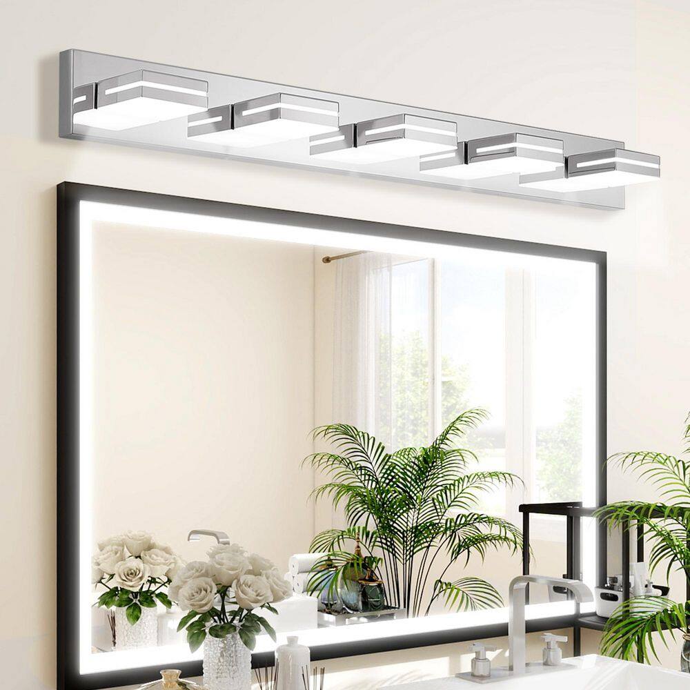 40.6 in. 5-Lights Chrome Modern LED Vanity Light Wall Sconce for Bathroom and Mirror, Sleek Minimalist, Energy-Efficient price history on PriceWatchPro
