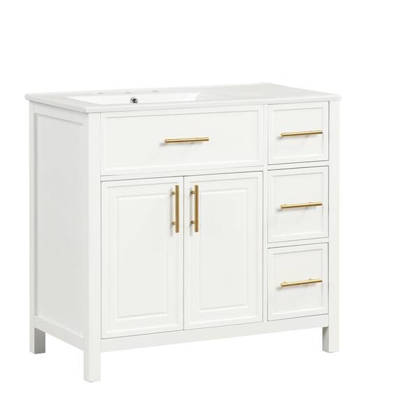 Durham 36-in White Oak Single Sink Bathroom Vanity with Carrara Natural Marble Top
