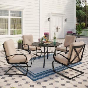 5-Piece Metal Round Outdoor Dining Set with C-Spring Chair with Beige Cushions