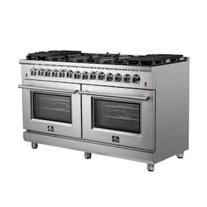 Massimo 60 in. 10-Sealed Burners Freestanding Dual Fuel Range in Stainless Steel Convention Oven