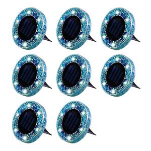 Mosaic Disk Lights Solar Powered Blue LED Path Lights with Mosaic Glass Top (8-Pack)