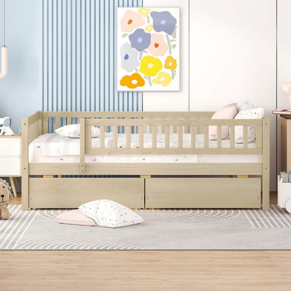 NaturalYellow Pine Wood Frame Full Platform Bed with Two Drawers price history on PriceWatchPro