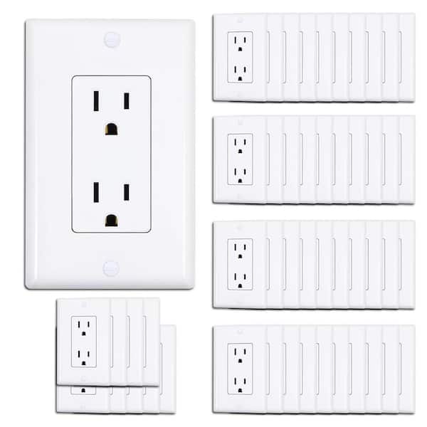 Lukyamzn 15A Decorator Receptacle Outlet with Wall Plate, Non-Tamper-Resistant, UL Listed in Gloss White - (50-Pack)