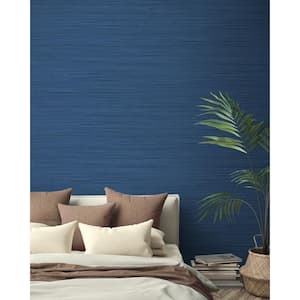 60.75 sq. ft. Yale Blue Hillside Stringcloth Paper Unpasted Wallpaper Roll