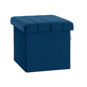 Seville Classics Blue Velvet Cube Square Accent Storage Ottoman, 15.7 in. W x 15.7 in. D x 15.7 in. H